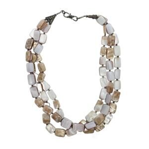 Vintage 3 Strand Mother of Pearl Beaded Necklace with Sterling Clasp